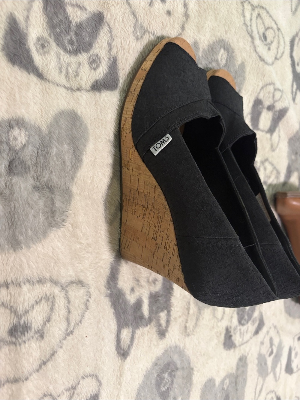Toms Black Canvas Cork Wedge Espadrille